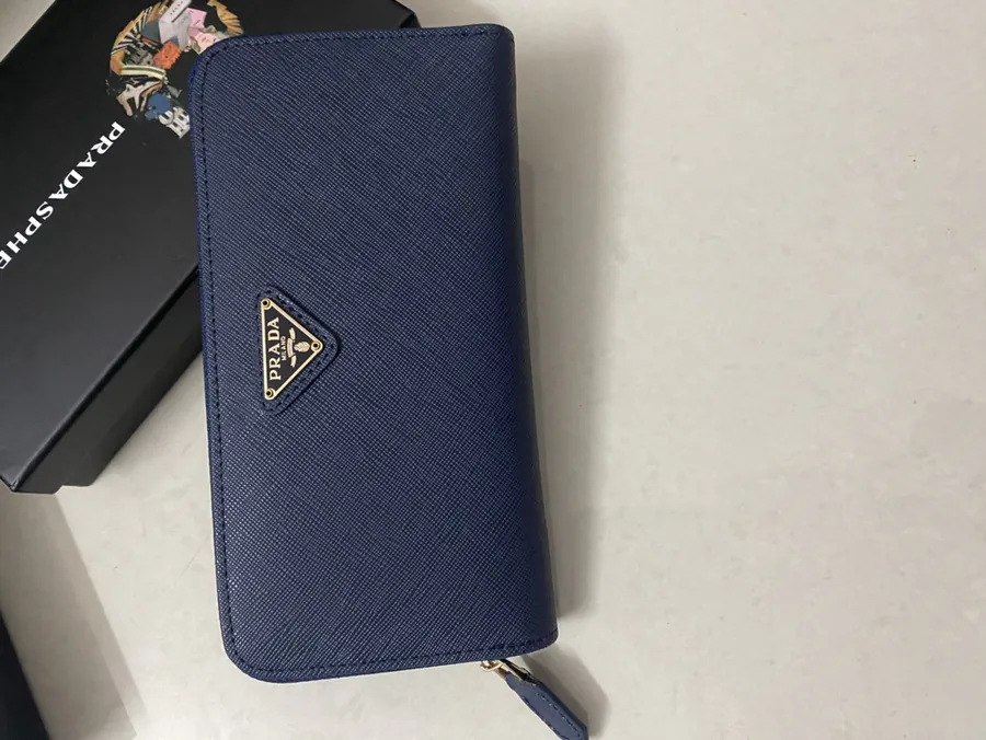 Classic Single Zip Wallet in Blue ZP Development, Italian Cross Grain Calfskin
