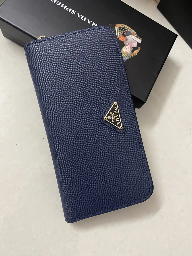 Classic Single Zip Wallet in Blue ZP Development, Italian Cross Grain Calfskin