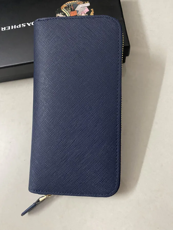 Classic Single Zip Wallet in Blue ZP Development, Italian Cross Grain Calfskin