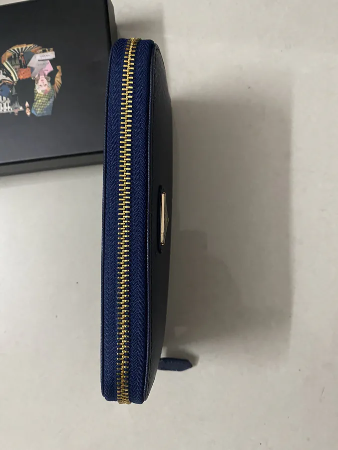 Classic Single Zip Wallet in Blue ZP Development, Italian Cross Grain Calfskin