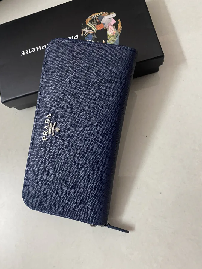 Classic Single Zip Wallet in Blue ZP Development, Italian Cross Grain Calfskin