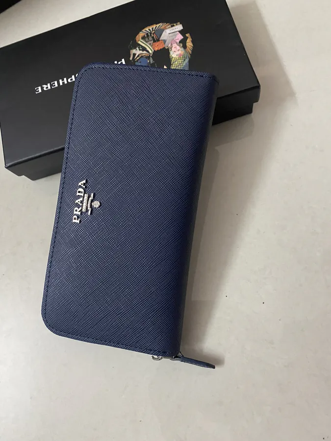 Classic Single Zip Wallet in Blue ZP Development, Italian Cross Grain Calfskin