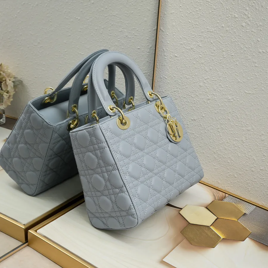 My Lady Blue Grained Calfskin Bucket Bag
