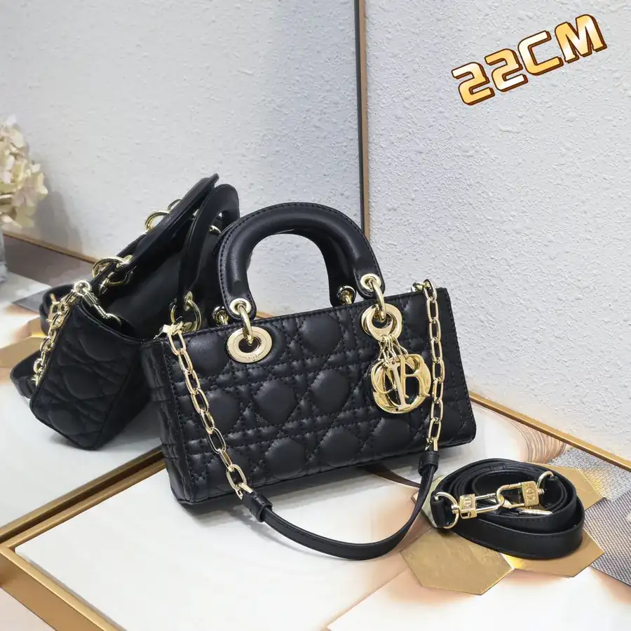 D joy Small Bucket Bag with Magnetic Closure, Grained Calfskin
