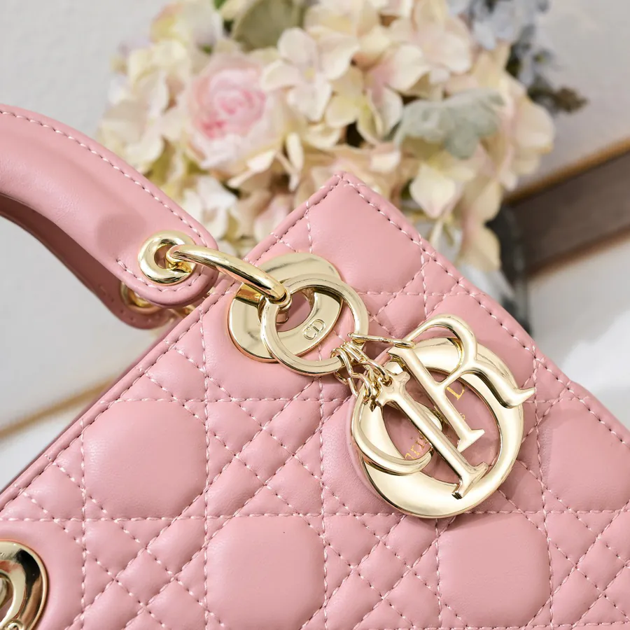 My Lady Letter Series Pink Grained Leather Crossbody Bag