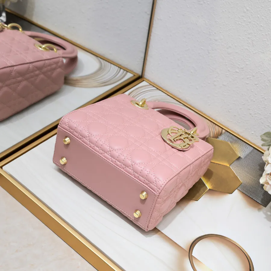 My Lady Letter Series Pink Grained Leather Crossbody Bag
