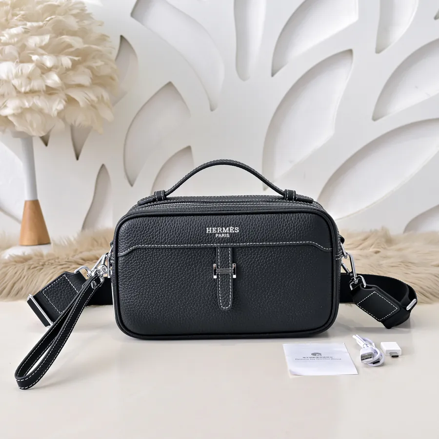 Hermes Men's Crossbody Bag Premium Calfskin, Elegant Hardware