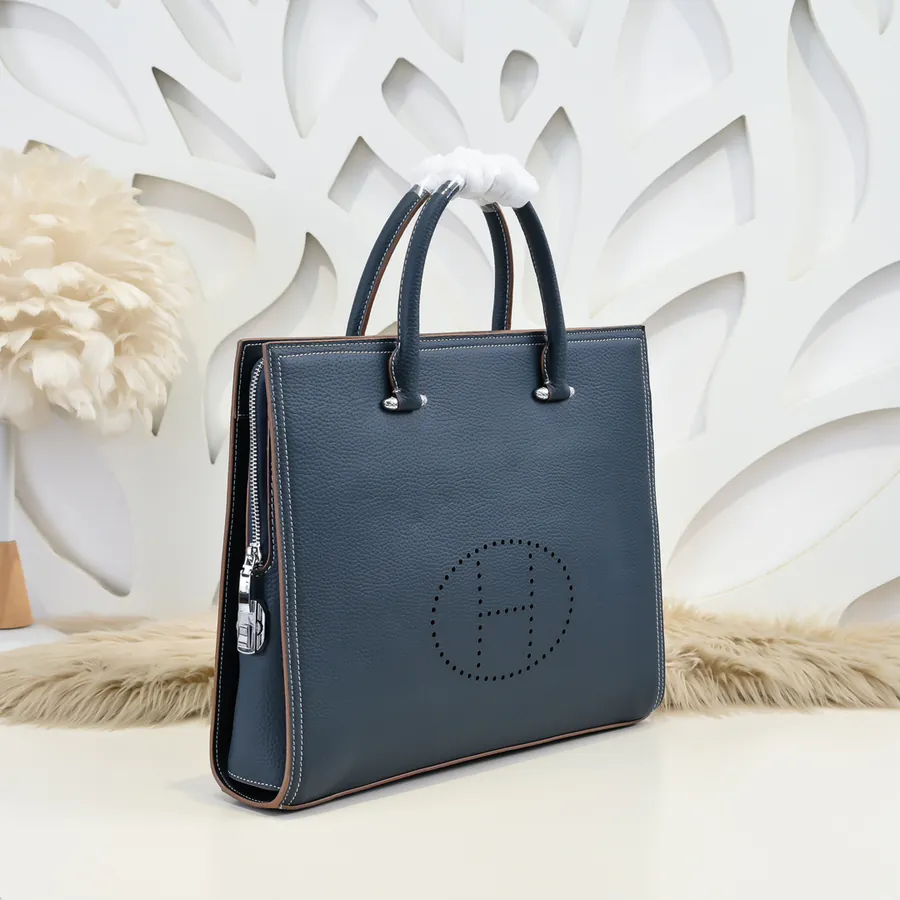 Hermes Men's Briefcase Premium Calfskin, Two tone, Stylish and Practical