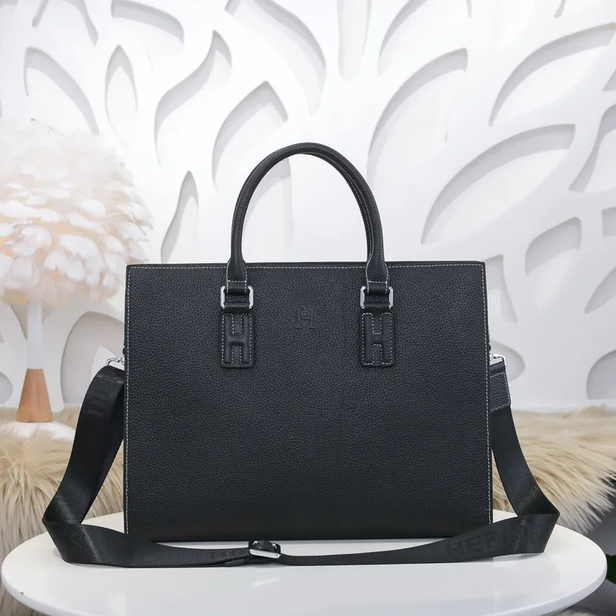 Hermes Men's Briefcase Premium Grained Calfskin, Versatile Style