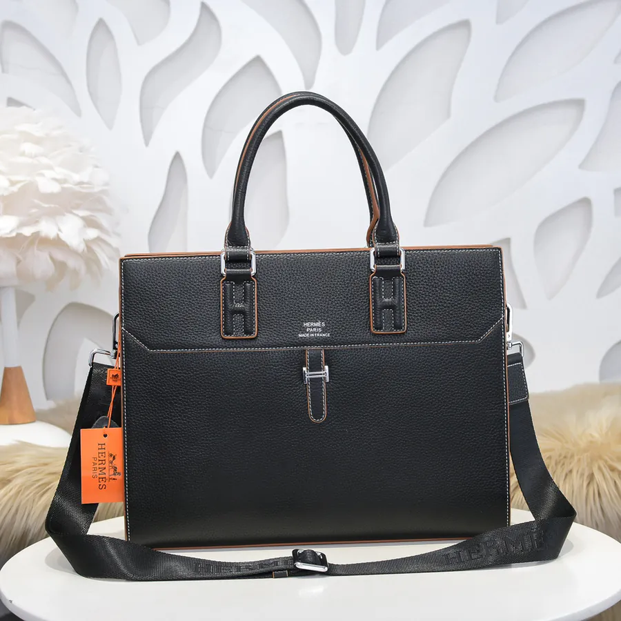 Hermes Men's Briefcase Premium Calfskin, Elegant Design