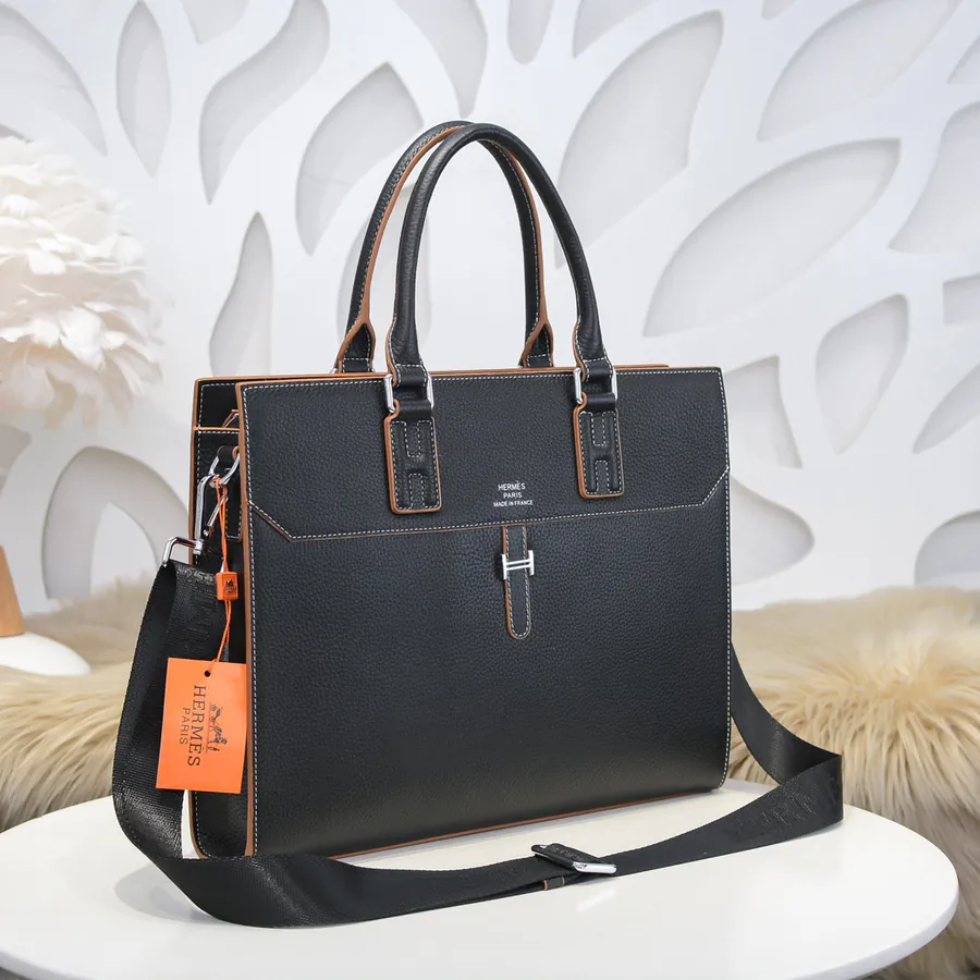 Hermes Men's Briefcase Premium Calfskin, Elegant Design