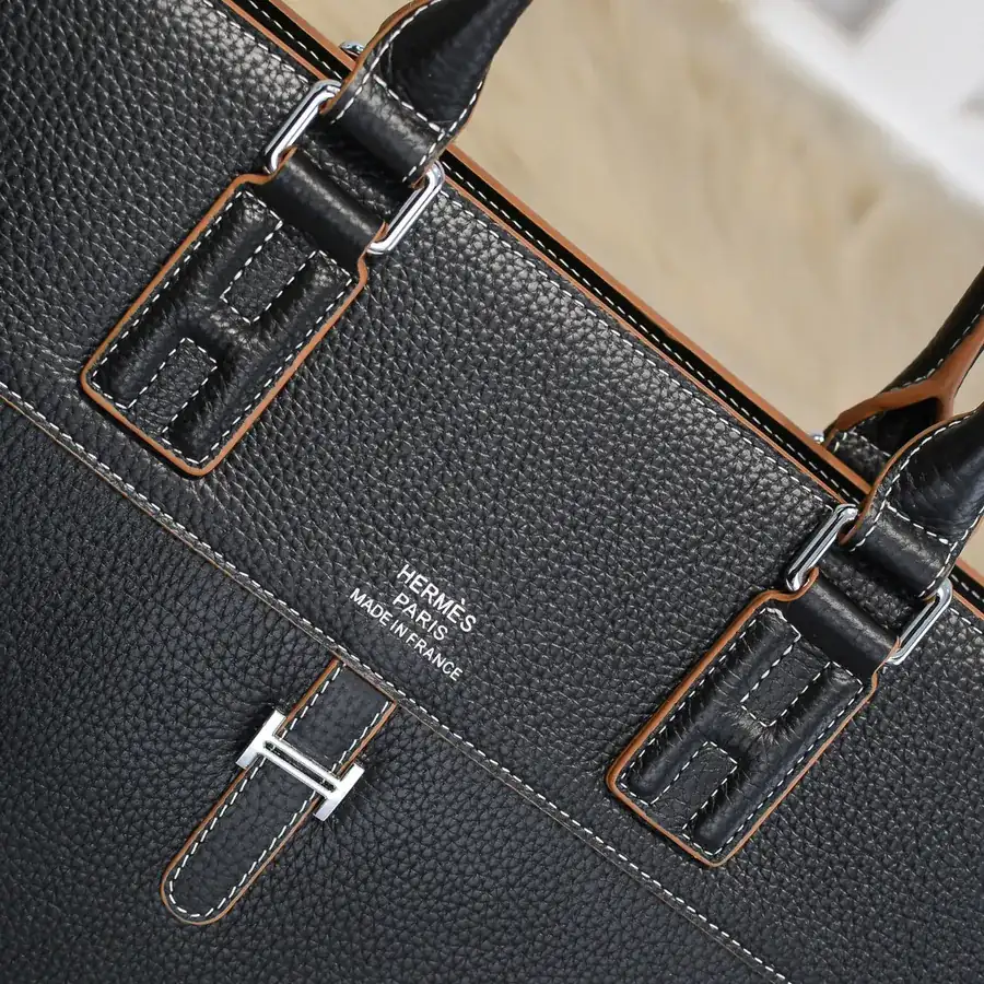 Hermes Men's Briefcase Premium Calfskin, Elegant Design