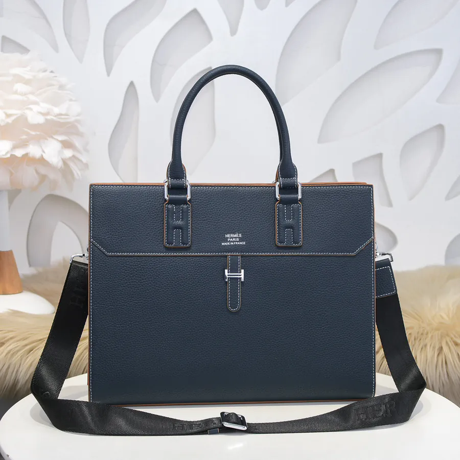 Hermes Men's Briefcase Premium Calfskin, Elegant Design