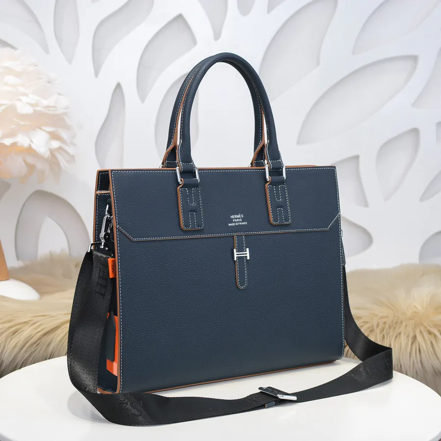 Hermes Men's Briefcase Premium Calfskin, Elegant Design