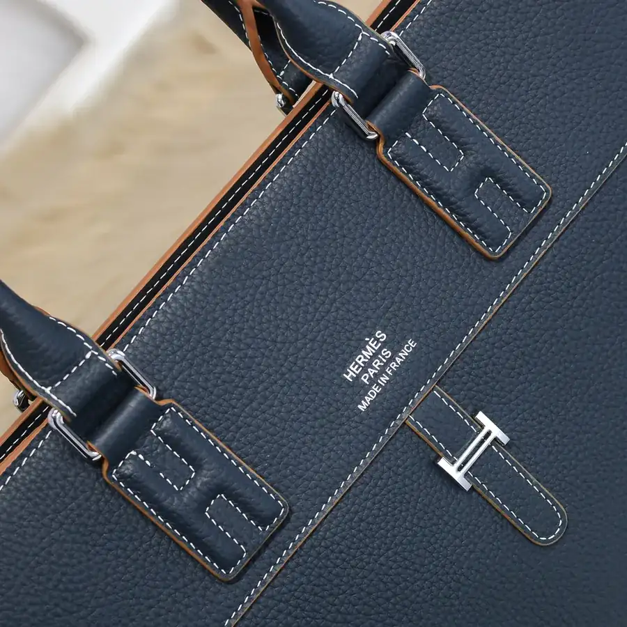Hermes Men's Briefcase Premium Calfskin, Elegant Design