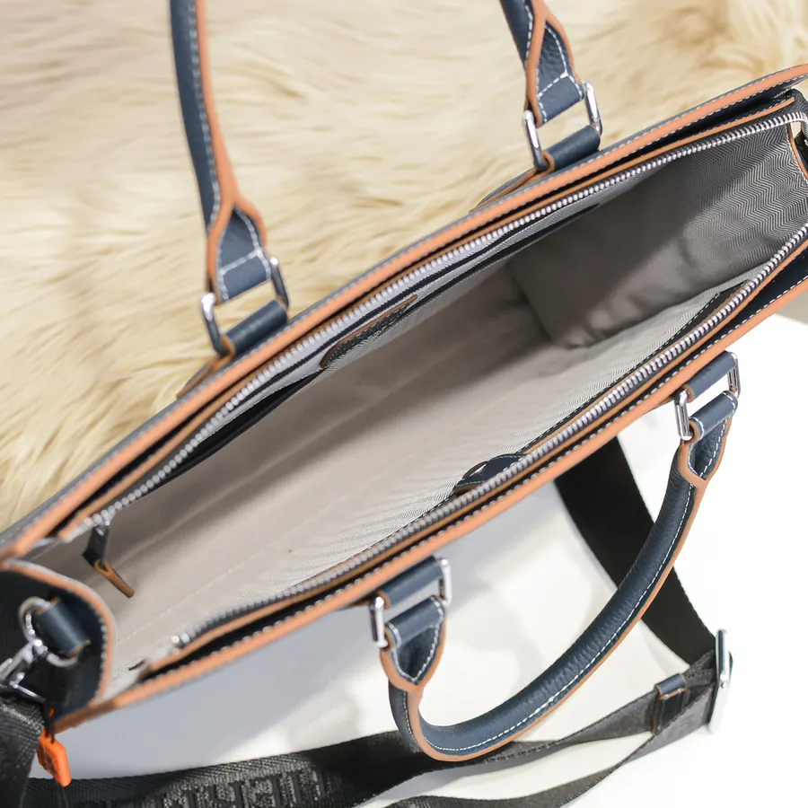 Hermes Men's Briefcase Premium Calfskin, Elegant Design