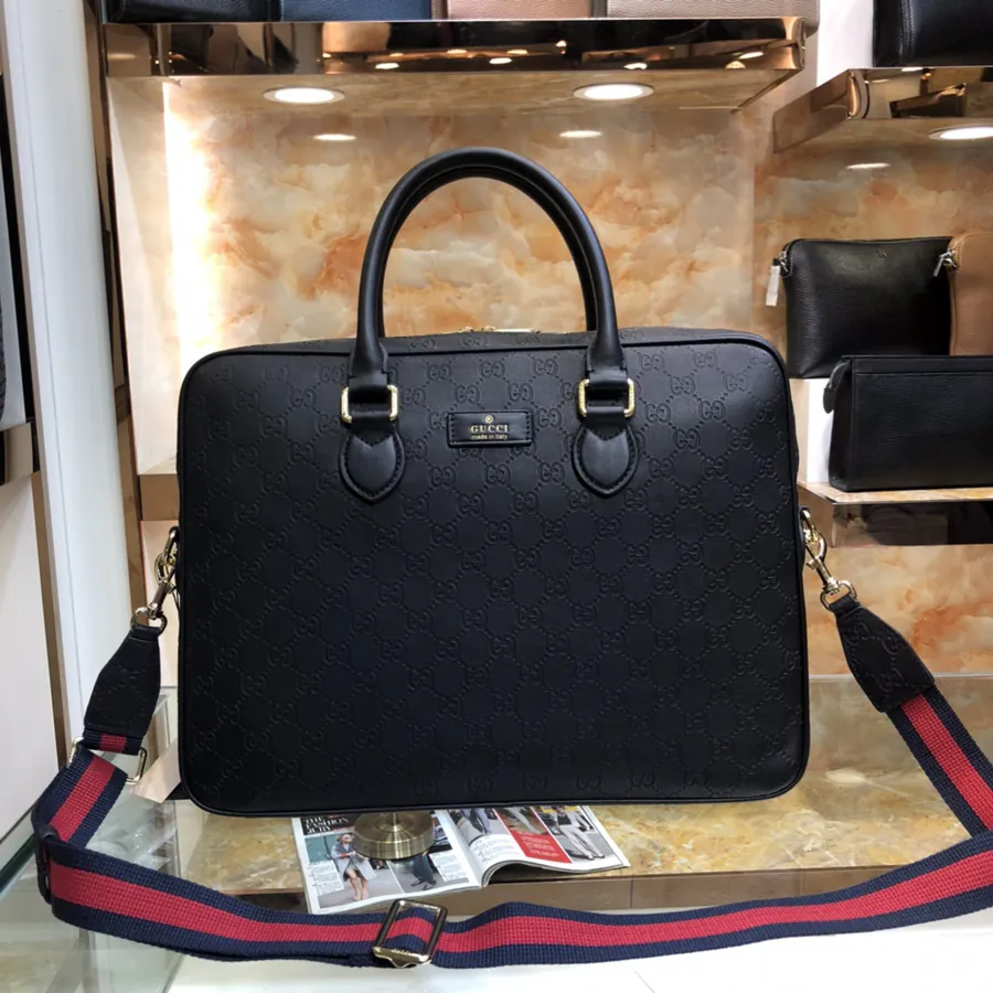 Gucci Men's Briefcase Premium Black Grained Calfskin