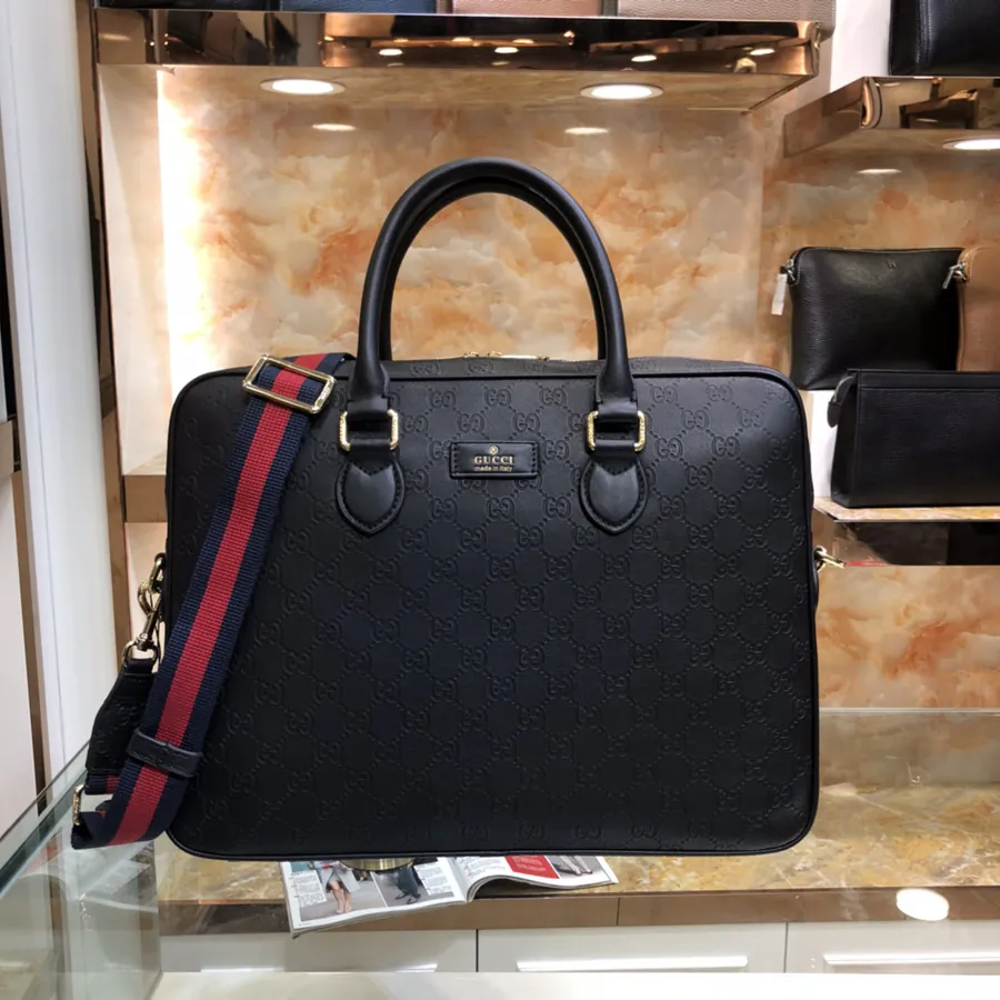 Gucci Men's Briefcase Premium Black Grained Calfskin
