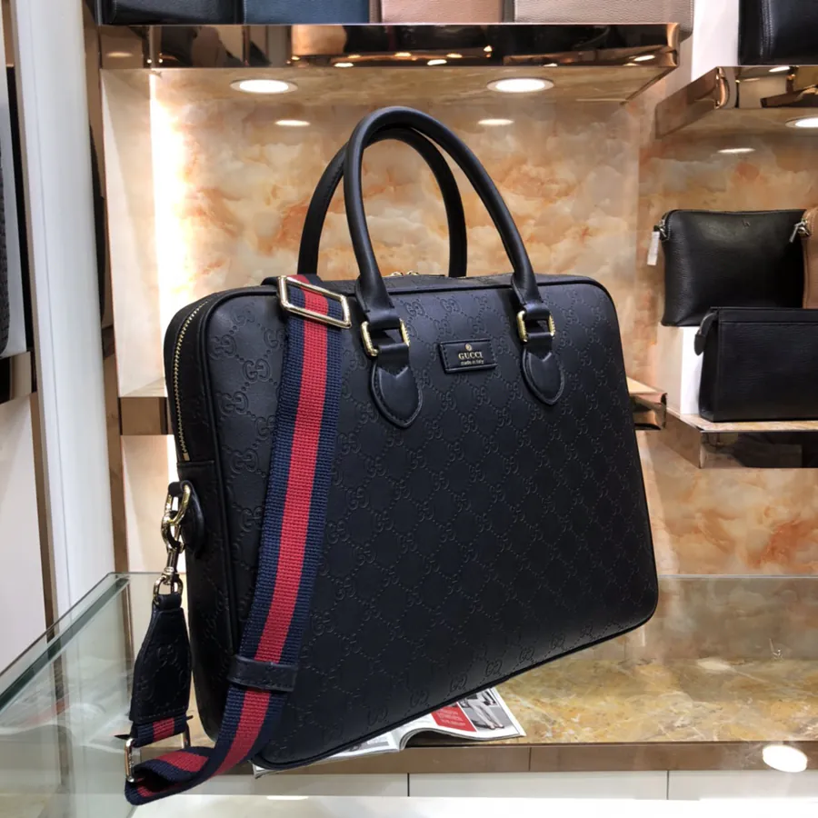 Gucci Men's Briefcase Premium Black Grained Calfskin