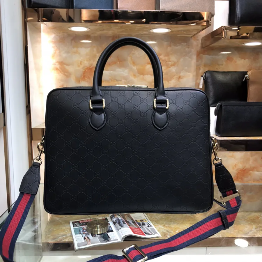 Gucci Men's Briefcase Premium Black Grained Calfskin