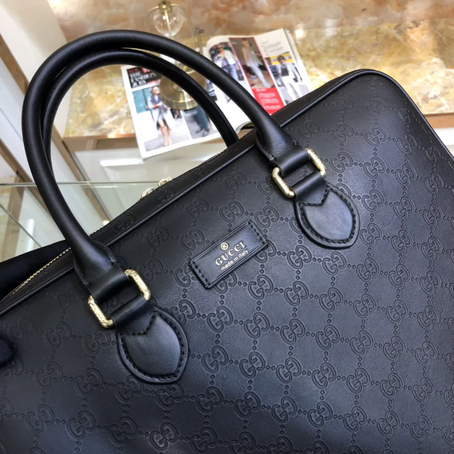 Gucci Men's Briefcase Premium Black Grained Calfskin