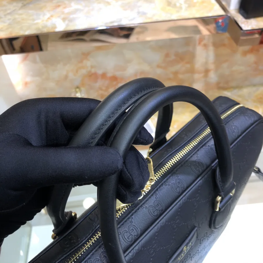 Gucci Men's Briefcase Premium Black Grained Calfskin