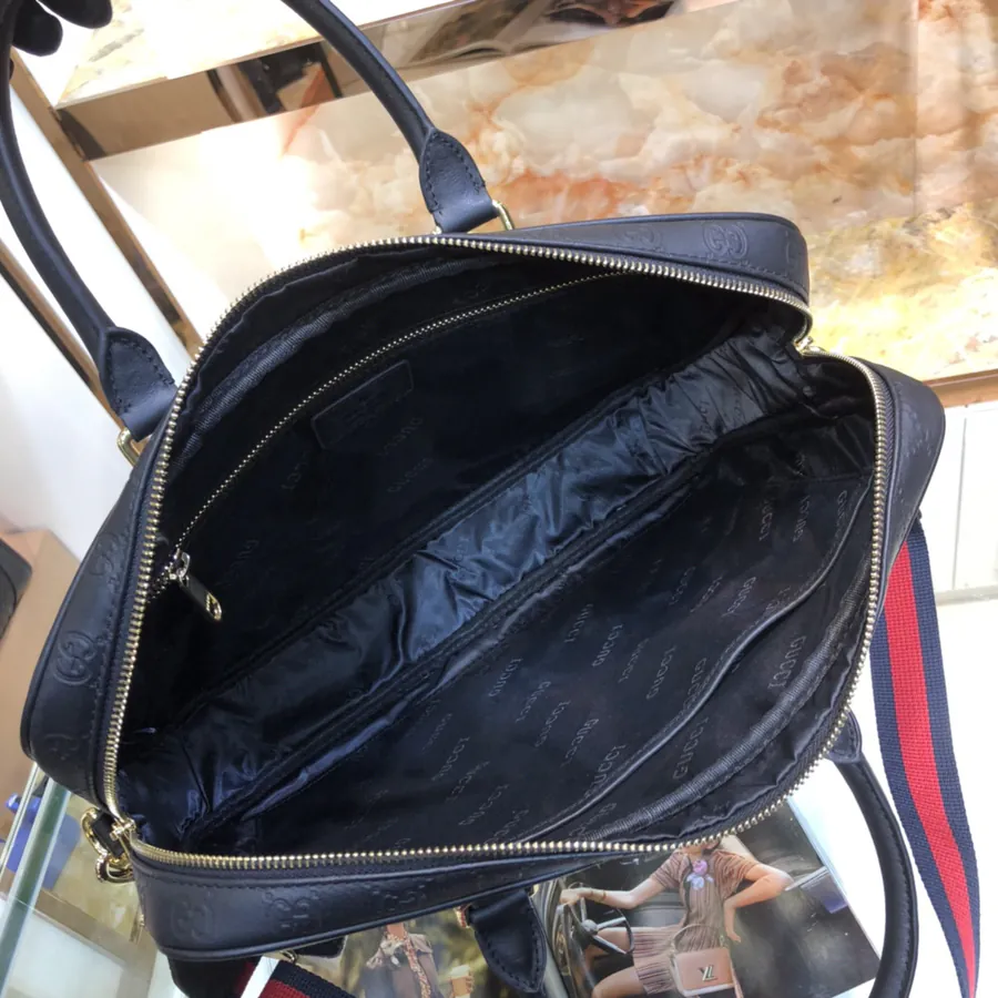 Gucci Men's Briefcase Premium Black Grained Calfskin