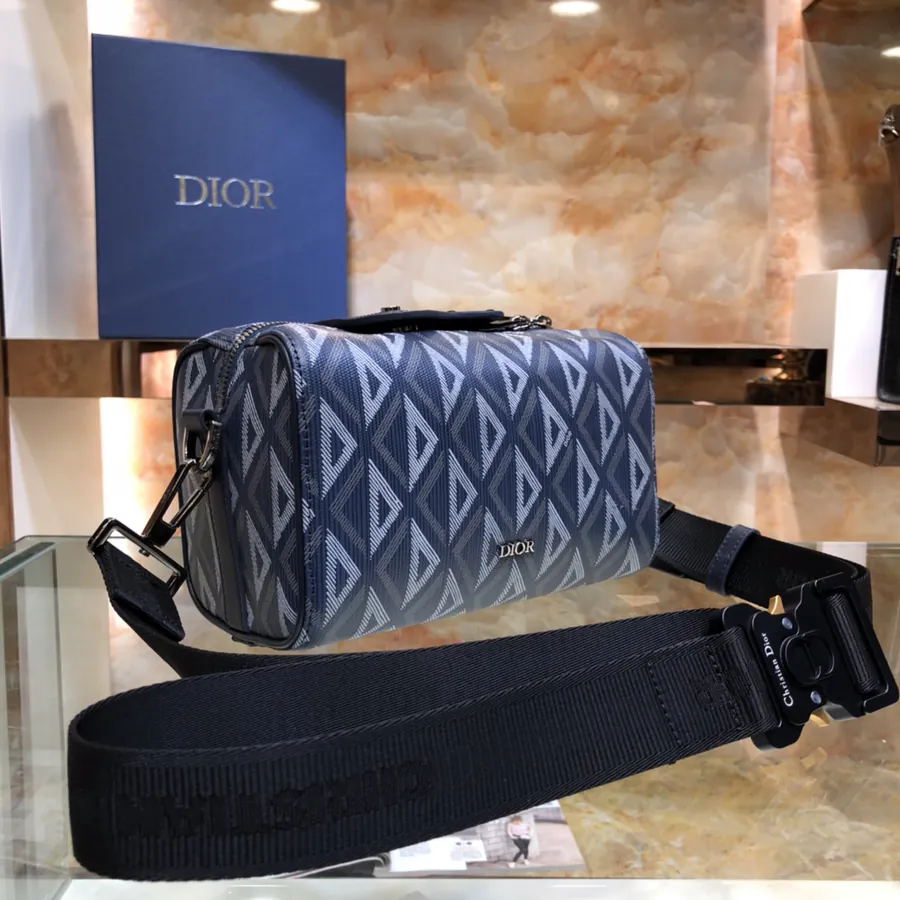 Lingot Messenger Bag Black Grained Calfskin & Diamond Pattern Canvas