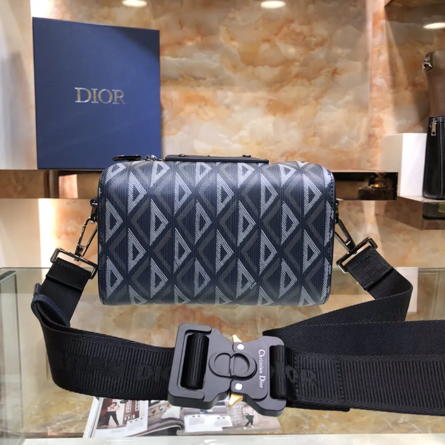 Lingot Messenger Bag Black Grained Calfskin & Diamond Pattern Canvas