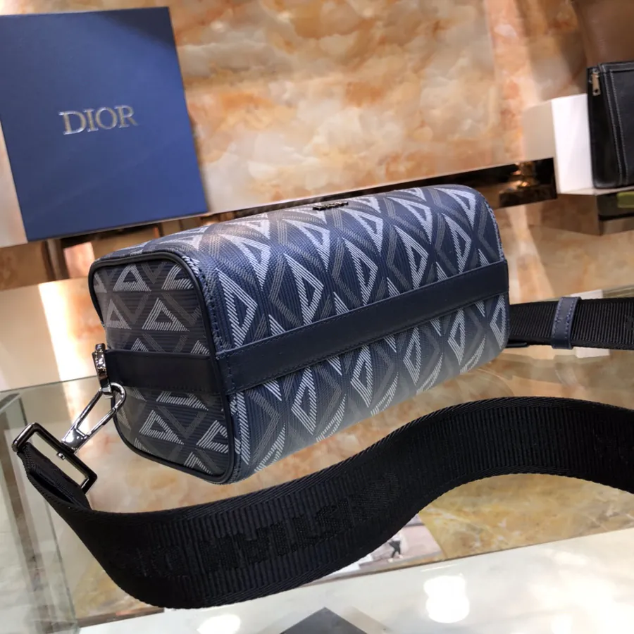 Lingot Messenger Bag Black Grained Calfskin & Diamond Pattern Canvas