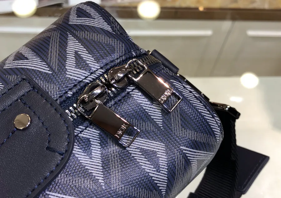 Lingot Messenger Bag Black Grained Calfskin & Diamond Pattern Canvas