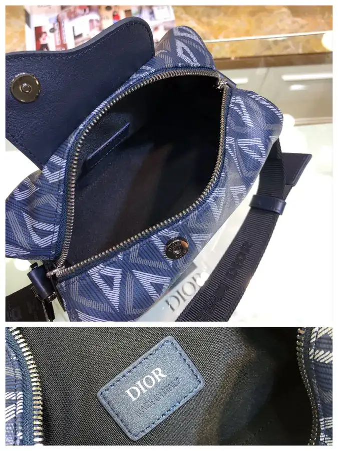 Lingot Messenger Bag Black Grained Calfskin & Diamond Pattern Canvas