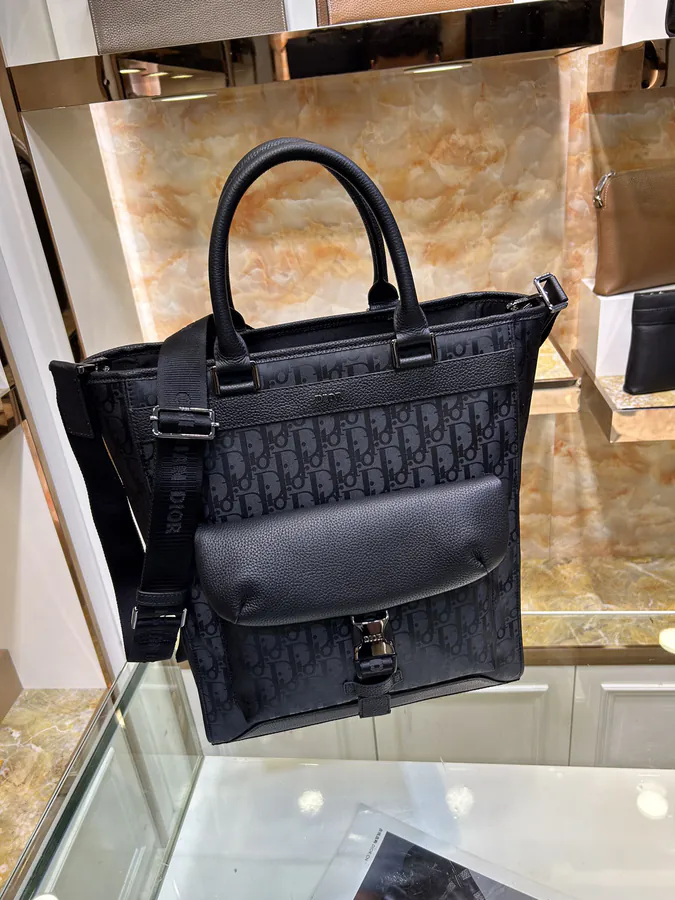 Dior Men's New Handbag Oblique Print & Grained Calfskin