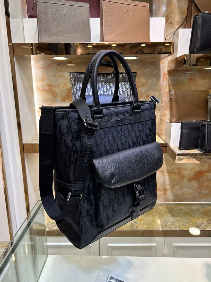 Dior Men's New Handbag Oblique Print & Grained Calfskin