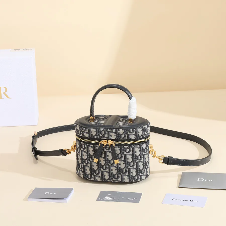 CD Signature Vanity Handbag Blue Oblique Print, Small Size