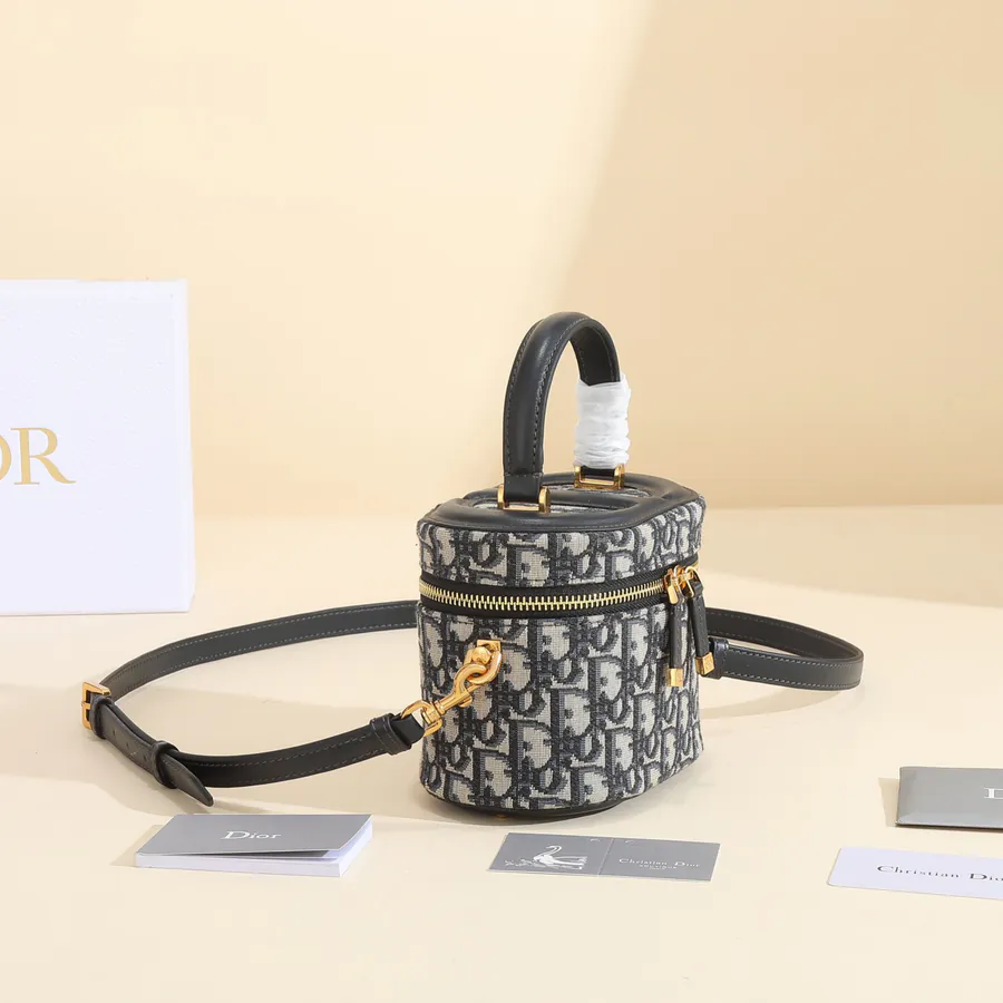 CD Signature Vanity Handbag Blue Oblique Print, Small Size