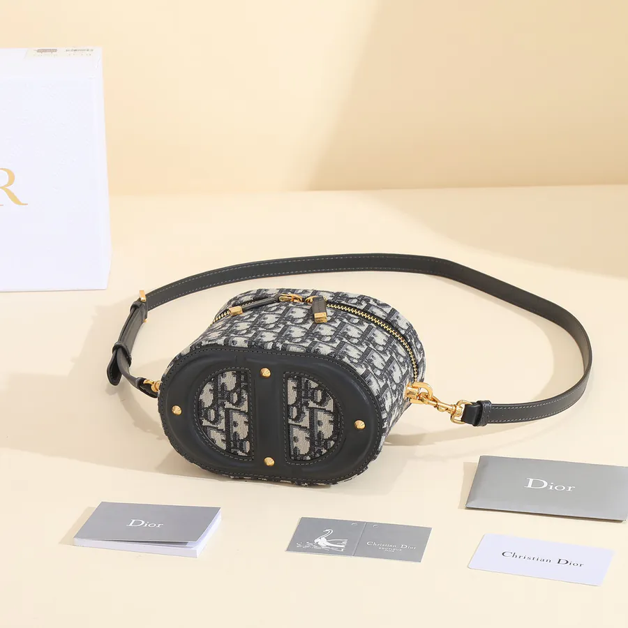 CD Signature Vanity Handbag Blue Oblique Print, Small Size