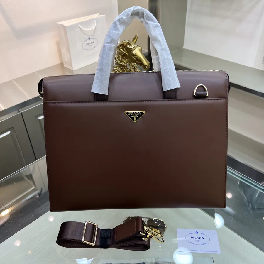 PRADA New Men's Briefcase Premium Leather, Secure Design