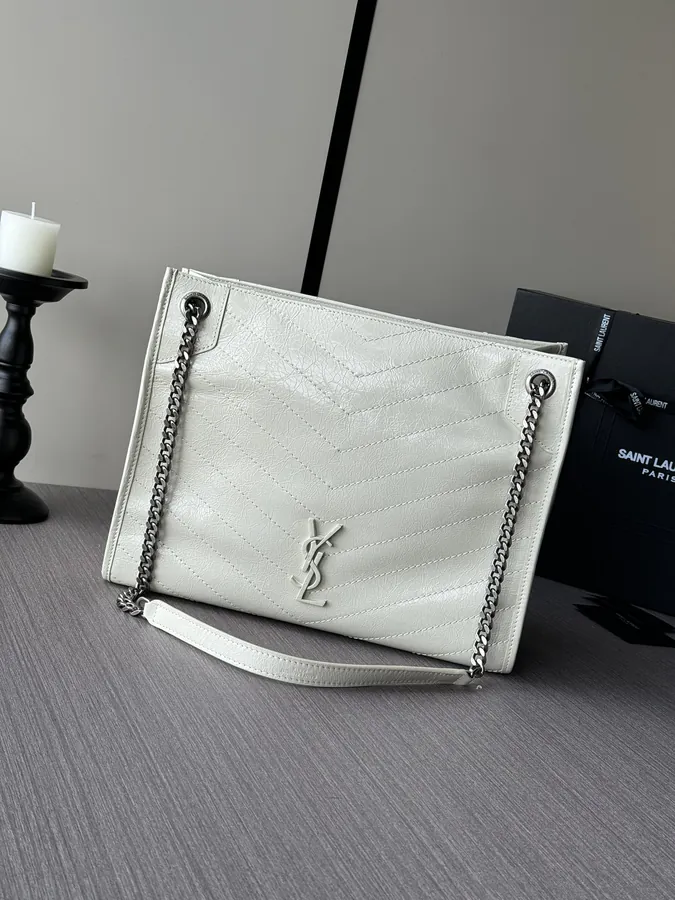 Saint Laurent White Grained Calfskin Shoulder Bag