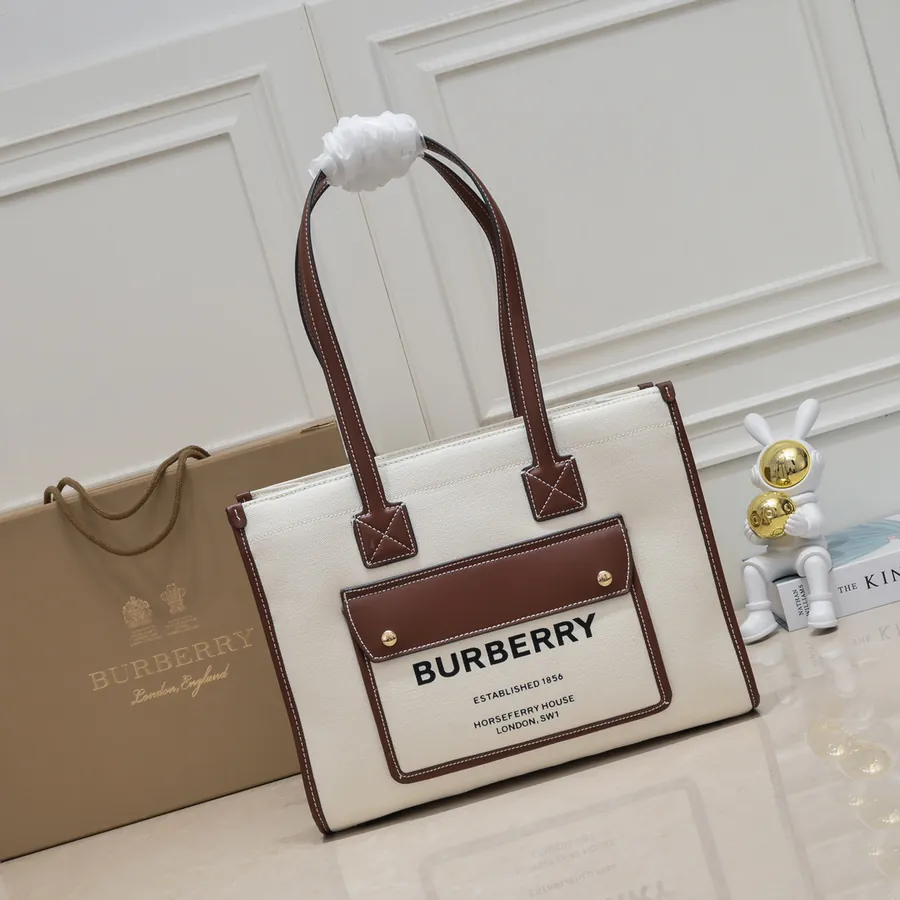 B House Freya Italian Tote Bag with Double Color Canvas and Leather