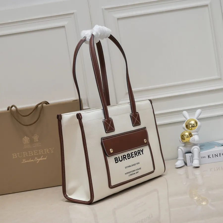 B House Freya Italian Tote Bag with Double Color Canvas and Leather