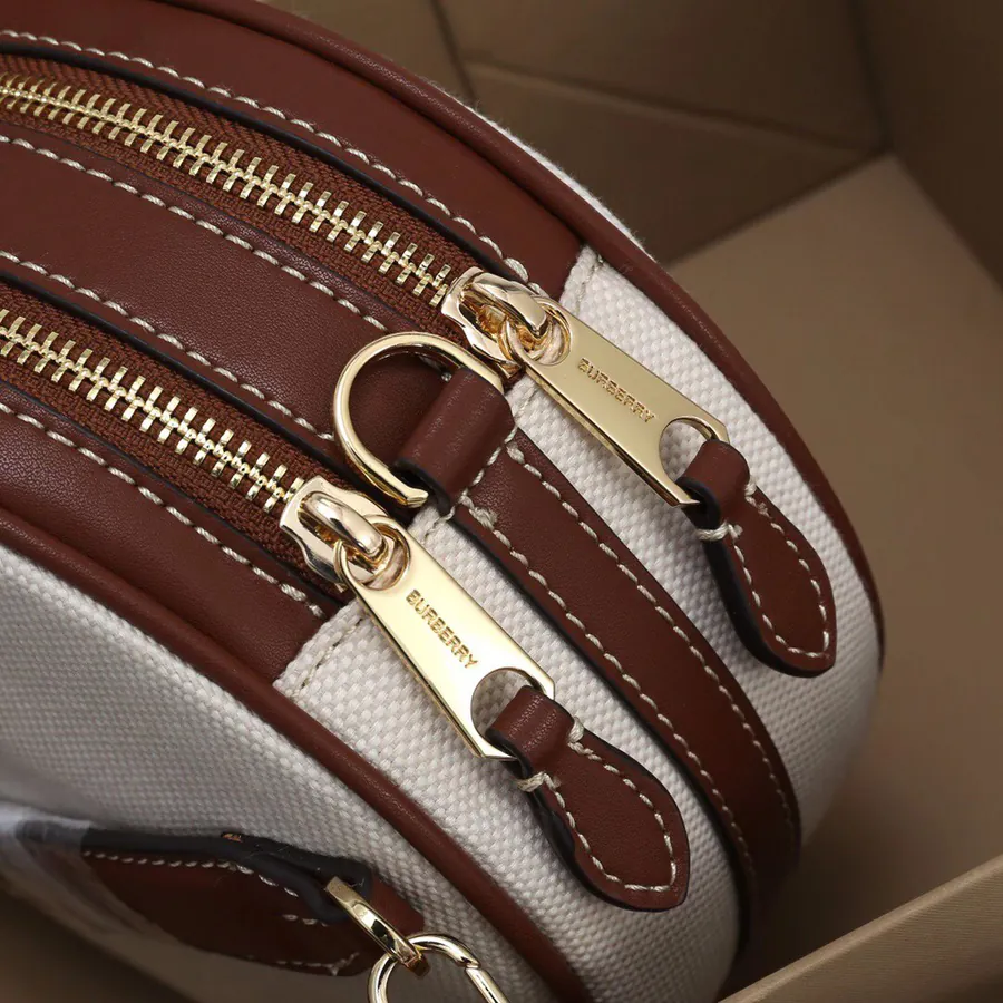 B Home Louise – Louise Bag, Round, Cotton Canvas and Leather, Vintage Style