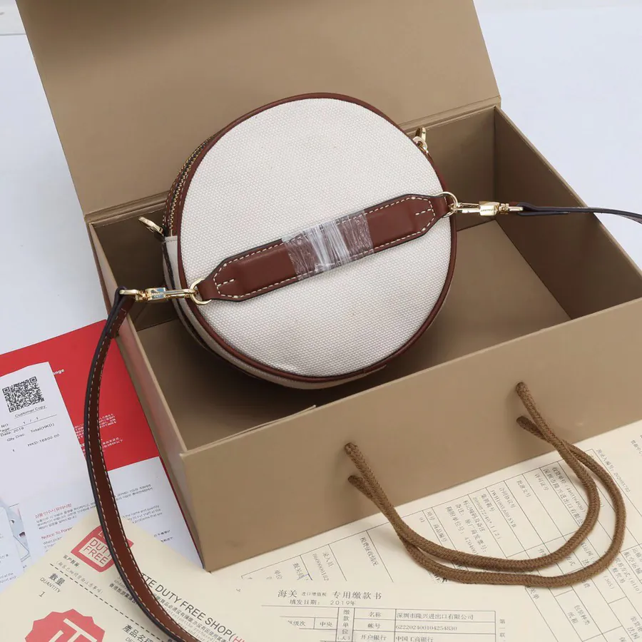 B Home Louise – Louise Bag, Round, Cotton Canvas and Leather, Vintage Style