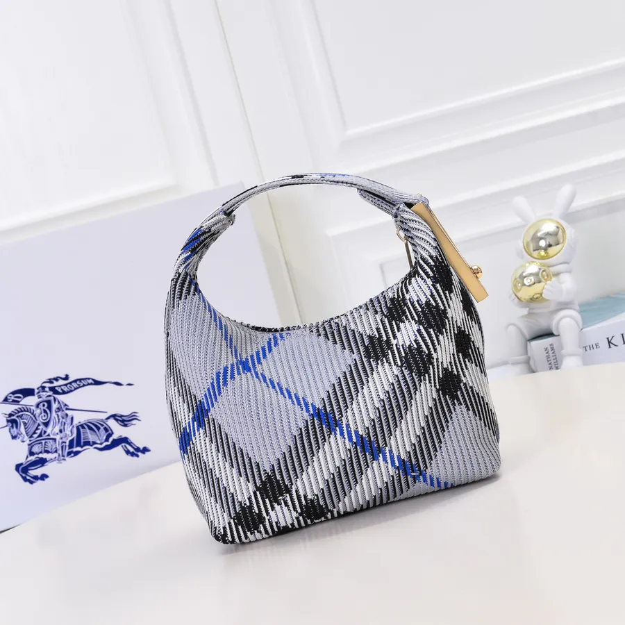 Burberry Soft Structured Clip Bag with Grained Calfskin and Tartan Trim