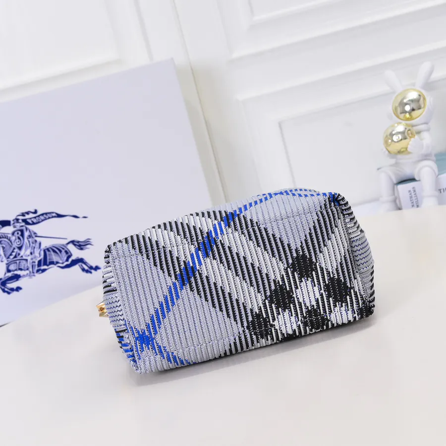 Burberry Soft Structured Clip Bag with Grained Calfskin and Tartan Trim