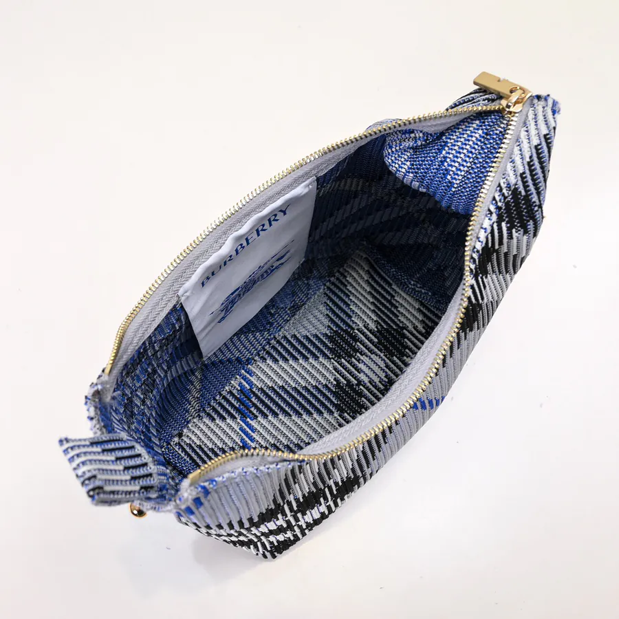 Burberry Soft Structured Clip Bag with Grained Calfskin and Tartan Trim