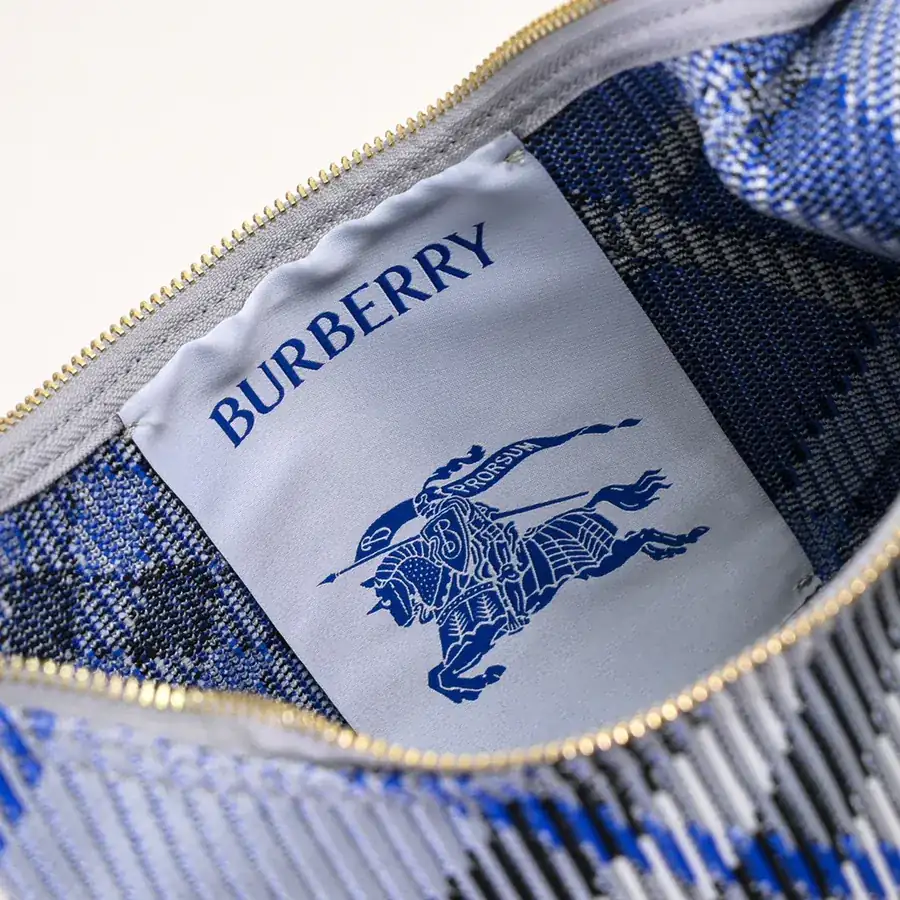 Burberry Soft Structured Clip Bag with Grained Calfskin and Tartan Trim