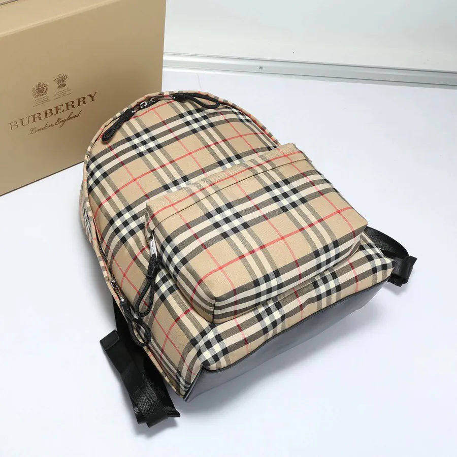 B Brand Upgraded Check Double Shoulder Bag with Smooth Leather Trim and Letter Embroidery Logo