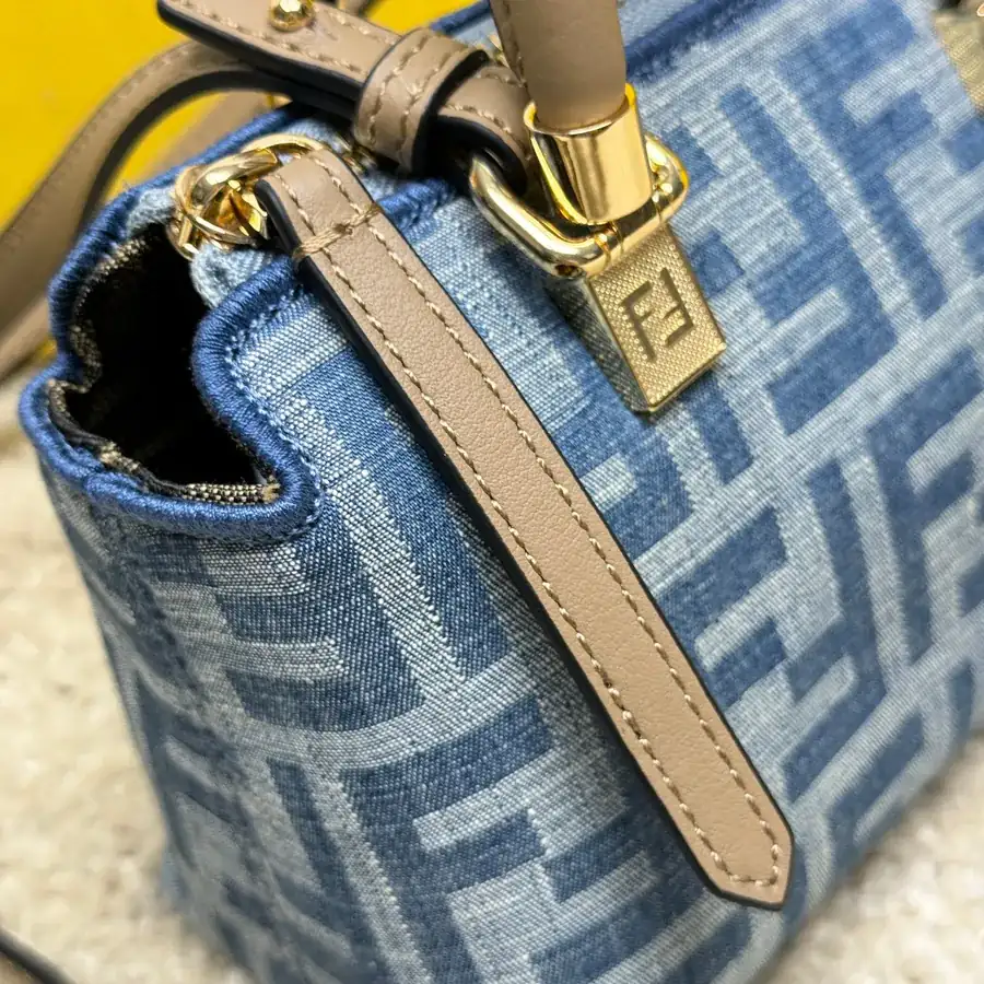 Mini By The Way Boston Bag with Light Blue Denim Material and FF Embroidery