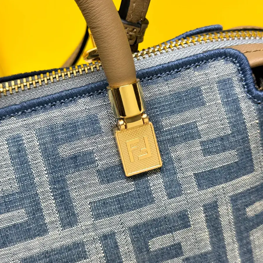 Mini By The Way Boston Bag with Light Blue Denim Material and FF Embroidery